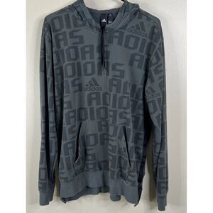 Adidas Sweatshirt Adult Small Gray  Hoodie‎ Pullover  Black All Over Print Mens